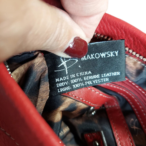 B Makowsy Red Pebbled Leather Crossbody Bag with Heavy Silver Charm - Picture 11 of 14